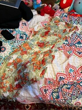 White Fox Boutique Floral Maxi Dress in Sage Green and Red
